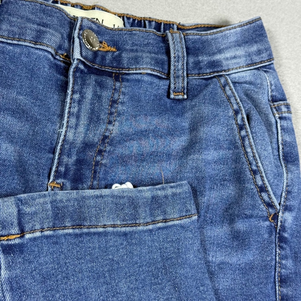 Lovegen Girls Blue Denim Cargo Jeans Straight Leg Utility Pants Medium Wash
